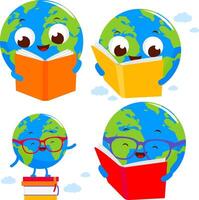 Earth characters reading books vector