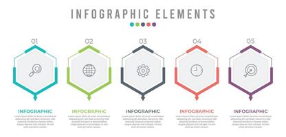 Business infographic element with 5 options, steps, number template design, vector