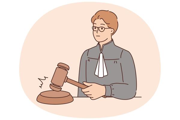 Man judge hitting with wooden gavel sign of final decision and pronouncement sentence for criminal