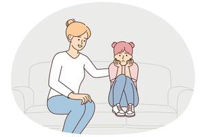 Woman comforting girl on a couch vector