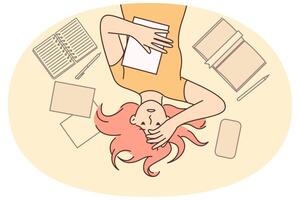Girl relaxing surrounded by papers vector