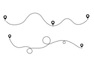 icon of line path for a travel journey or trip by gps, showing location and distance in a destination point background. vector