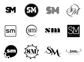 SM logo template. Letter s and m logotype. Set different classic serif lettering and modern bold text with design elements. Initial font typography. vector