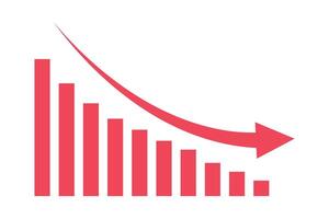 Red arrow going down stock icon on white background. Bankruptcy, financial market crash icon for your web site design, logo, app, UI. graph chart down trend symbol.chart going down sign. vector