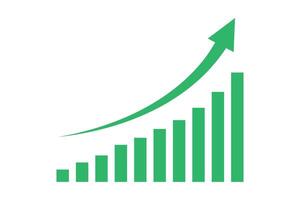 Graph going down and up sign with green arrows . Bar chart symbol icon with arrow moving up. vector