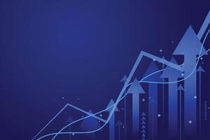 Graph with upward arrows on blue background vector