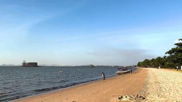 Serene beach scene with calm waters and sky video