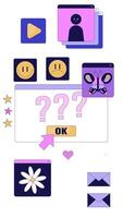 Click ok button question marks popups among Y2K interface transparent overlay animation. Pop-up windows, groovy emojis. Vertical 2D cartoon animated element 4k . Decorative motion graphics video