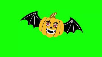 Cheerful doodle style pumpkin with wings on a vibrant green chroma key background video