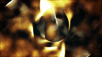 Abstract gold particles and waves forming dynamic circular patterns on a dark background. Futuristic digital motion, luxury golden texture, ideal for technology, finance, or elegant design projects video