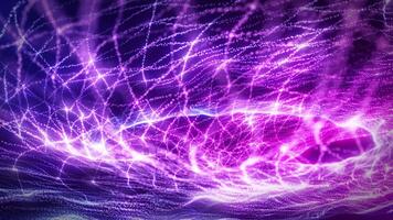 fließend Welle von glühend lila und Rosa Partikel Bildung ein dynamisch neural Netzwerk. abstrakt Digital Hintergrund perfekt zum Technik, Daten, ai, oder futuristisch Wissenschaft Themen. nahtlos Schleifen Animation video