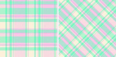 Pastel plaid patterns set. Two checkered designs in pink, green, and cream. Ideal for textiles, backgrounds, or creative projects needing a soft, colorful touch. vector