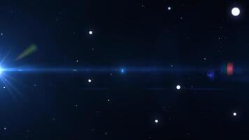 Abstract space background with blue lens flare and glowing stars on a dark sky. Futuristic cosmic scene, ideal for sci-fi, astronomy, galaxy exploration, or cinematic space motion projects video
