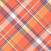 Warm, vibrant plaid pattern in coral, orange, and cream. Traditional textile design suitable for backgrounds, fashion, or digital art. Cozy, textured look. vector