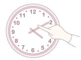 A Hand Pointing at a Clock That Clearly Displays the Time for Better Understanding vector