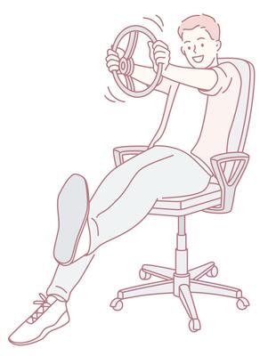 Engaging and Fun Office Chair Driving Simulation Pose with lots of dynamic expressions