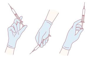 Hand holding a syringe vector