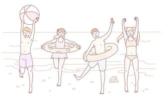 Friends enjoying beach activities together vector