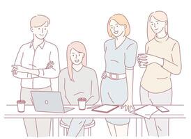Team collaborating in a modern office vector