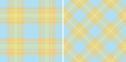 Two coordinated seamless tartan patterns in pastel blue and yellow tones. Ideal for backgrounds, textiles, wrapping paper, or design elements. vector