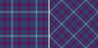 Stunning duo of seamless plaid patterns in rich purple and teal hues. Perfect for textile design, fashion, websites, or any project needing a sophisticated, textured background. vector