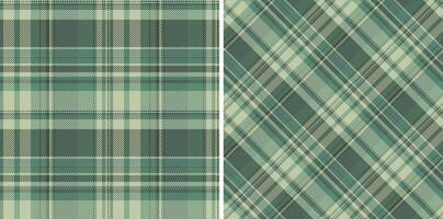 Two elegant green and beige plaid patterns, perfect for textile design, apparel, or website backgrounds. vector