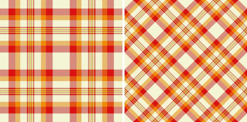 Vibrant red orange plaid patterns. Perfect for textile designs, packaging, website backgrounds, and more. Classic yet modern, these seamless textures offer versatility and visual appeal.