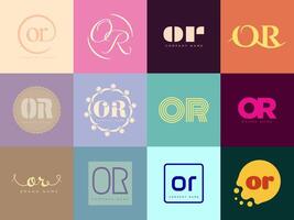 OR logo template. Letter o and r logotype. Set different classic serif lettering and modern bold text with design elements. Initial font typography. vector