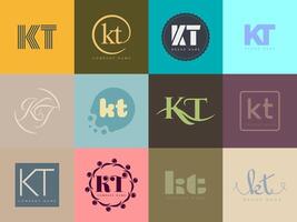 KT logo template. Letter k and t logotype. Set different classic serif lettering and modern bold text with design elements. Initial font typography. vector