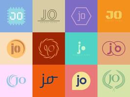 JO logo template. Letter j and o logotype. Set different classic serif lettering and modern bold text with design elements. Initial font typography. vector