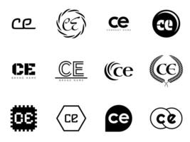 CE logo . Letter c and e logotype. Set different classic serif lettering and modern bold text with design elements. Initial font typography. vector