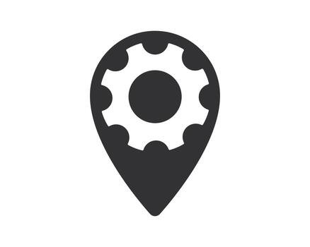 Stylized location pin with a cogwheel inside, symbolizing technical service location. Great for maps, apps, mechanics, repair, and engineering themes. vector