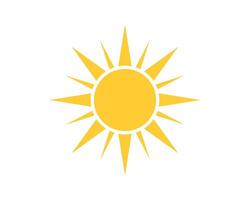Bright yellow sun icon with pointed rays on a clean white background. Symbolizing warmth, energy, and positivity. Great for weather, summer, or motivational themes. vector