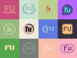 FU logo template. Letter f and u logotype. Set different classic serif lettering and modern bold text with design elements. Initial font typography. vector