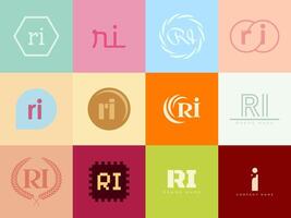 RI logo template. Letter r and i logotype. Set different classic serif lettering and modern bold text with design elements. Initial font typography. vector