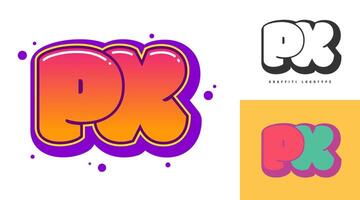 PX logo design for festival or party. Initial letter p and x in graffiti style. Creative modern lettering company name of font typography. Kids trendy logotype or identity. vector