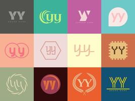 YY logo template. Letter y and y logotype. Set different classic serif lettering and modern bold text with design elements. Initial font typography. vector