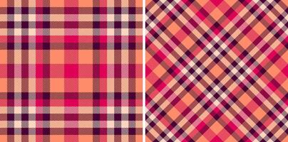 Vibrant coral and pink plaid patterns, perfect for textile design, fashion, or website backgrounds. These seamless textures offer a stylish, autumnal aesthetic, conveying warmth and comfort. vector