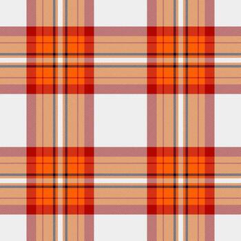 Seamless textile pattern. Vivid orange, red, and blue intersecting lines create a bold plaid design. Ideal for backgrounds, fashion, or abstract textures. vector