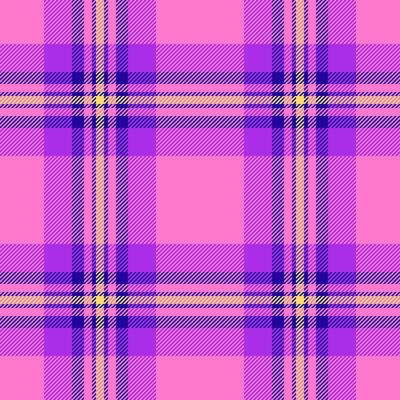 Vibrant plaid pattern in pink, purple, and yellow. Seamless, repeating design suitable for fabric, backgrounds, or graphic design projects. Trendy and versatile.