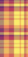 Vibrant autumnal plaid pattern. Warm, textured design in yellow, orange, and purple hues. Ideal for textile design, fashion, packaging, and website backgrounds. vector