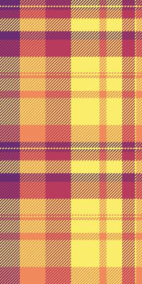 Vibrant autumnal plaid pattern. Warm, textured design in yellow, orange, and purple hues. Ideal for textile design, fashion, packaging, and website backgrounds.