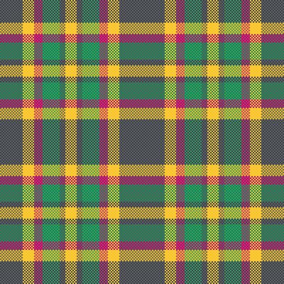 Vibrant multicolor plaid pattern. Bold geometric design with intersecting lines creates a dynamic texture perfect for textile, fashion, or web design.