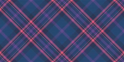 Abstract diagonal plaid pattern in cool tones. Seamless design featuring intersecting lines of navy, purple, and coral. Ideal for textile prints, website backgrounds, or fashion designs. vector