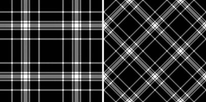 Elegant monochrome plaid patterns, perfect for textile design, apparel, or website backgrounds. Two distinct styles-classic horizontalvertical and dynamic diagonal-offer versatile design options. vector