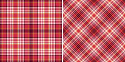 Vibrant red and orange plaid patterns, perfect for textile design, fashion, or website backgrounds. Two seamless variations offer versatile options for creating visually appealing projects. vector
