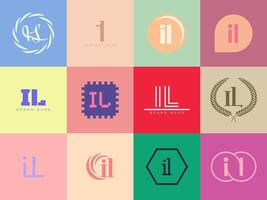 IL logo company template. Letter i and l logotype. Set different classic serif lettering and modern bold text with design elements. Initial font typography. vector