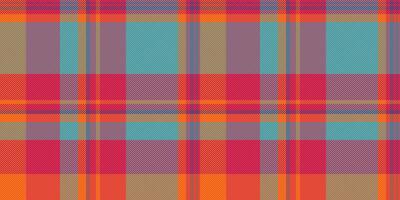 Vibrant, seamless plaid pattern in bold orange, teal, and pink hues. Perfect for textile design, fashion, website backgrounds, or any project needing a cheerful, energetic texture. vector
