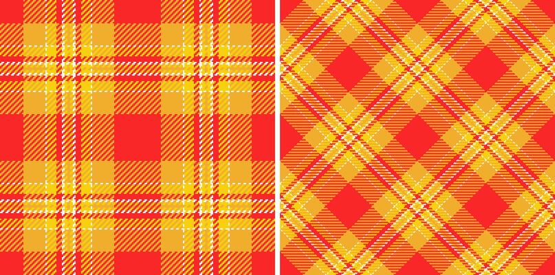 Vibrant red and gold plaid patterns, perfect for textile design, autumnal themes, or festive backgrounds. Two distinct styles offer versatility classic checks and dynamic diagonals.