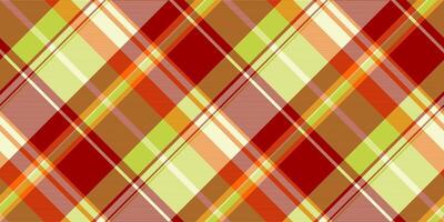 T-shirt textile fabric plaid, worn pattern tartan seamless. Spring check background texture in red and light goldenrod yellow colors. vector